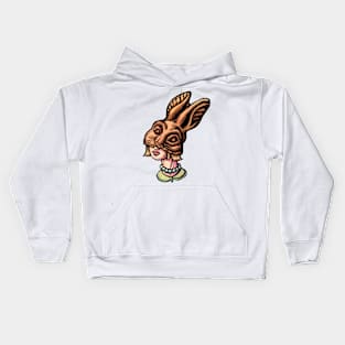 Woman Wearing Chocolate Rabbit Head Kids Hoodie